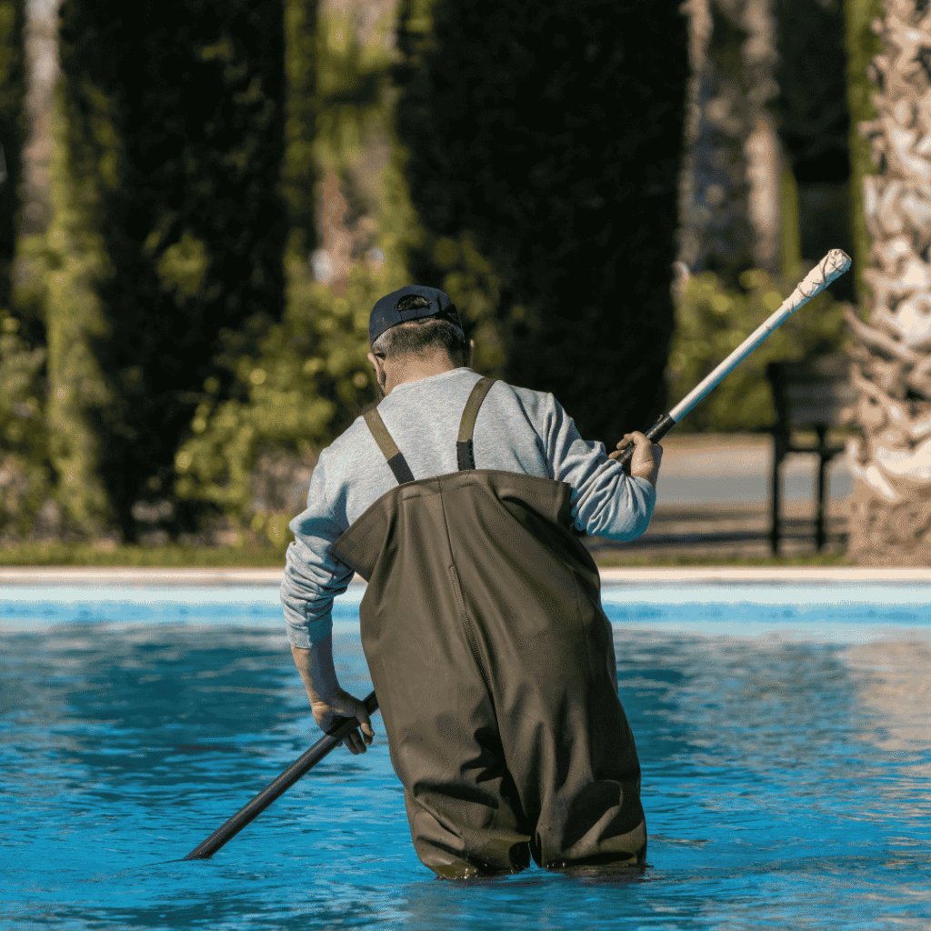 Maintenance worker cleaning the pool